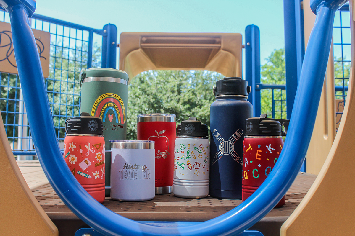 Custom Branding Back to School monogram and kids full wrap water bottle collection
