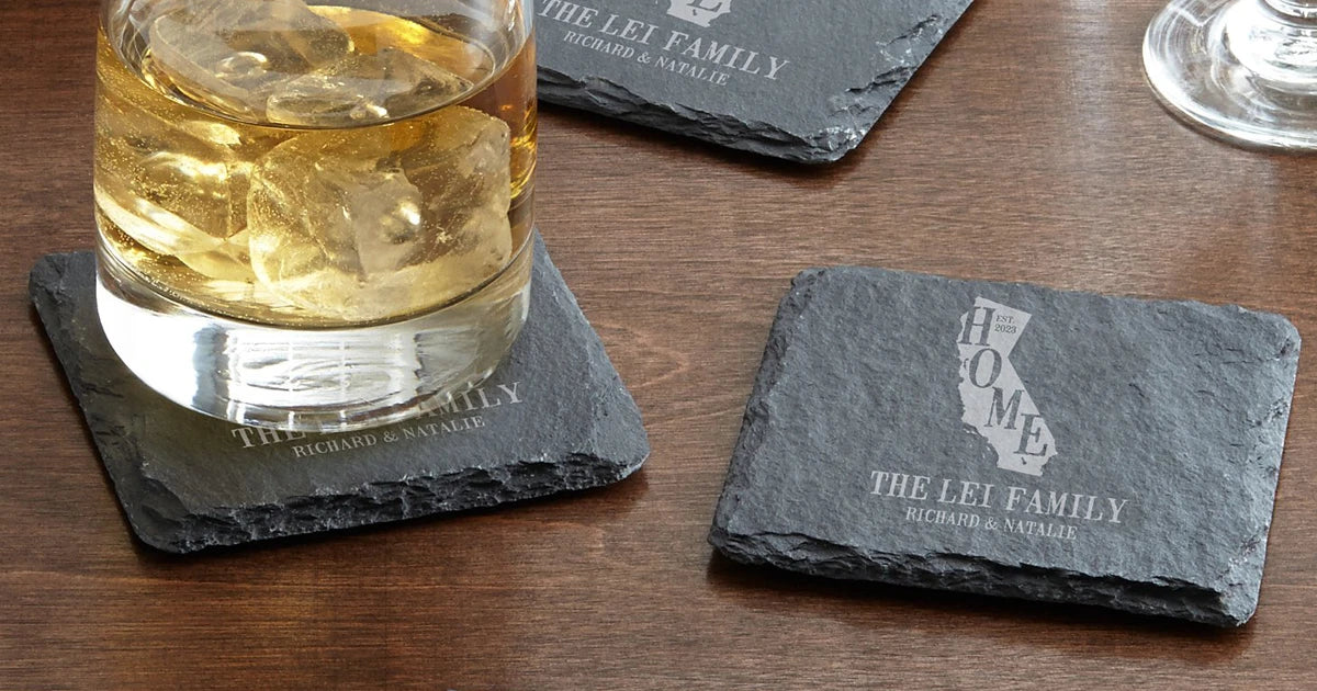 Engraved stone coaster set