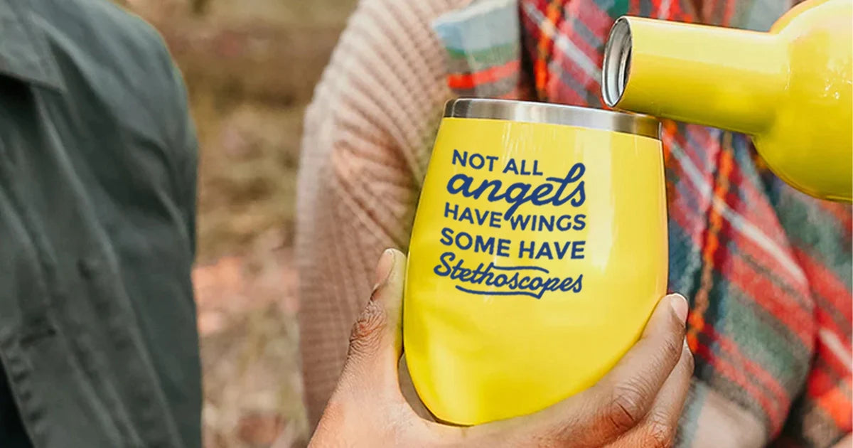 insulated wine tumbler with custom printed text
