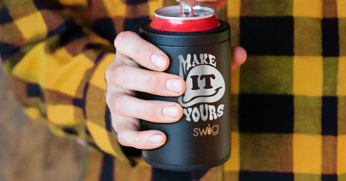 Personalized stainless can holder from Swig