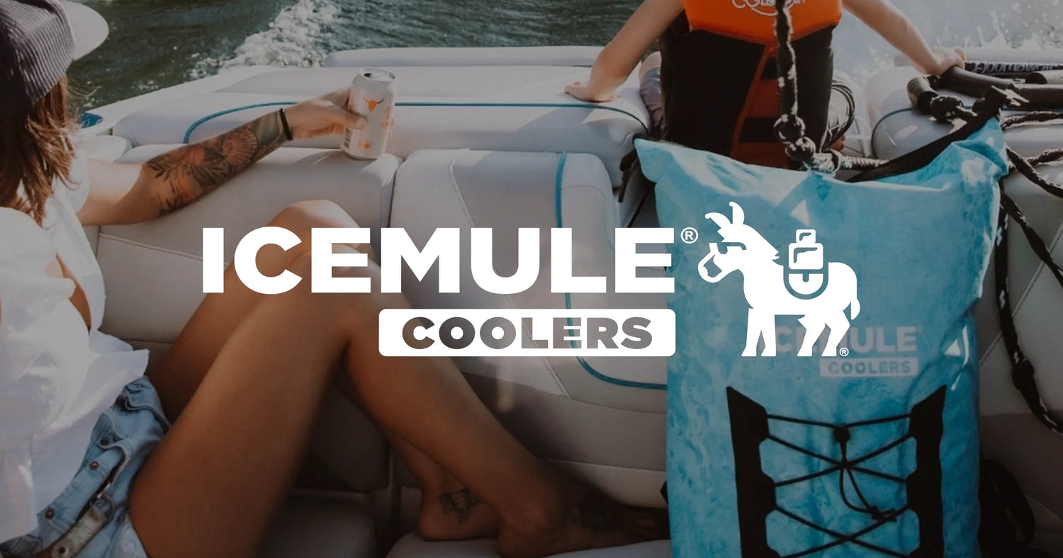 Icemule Classic Cooler in Blue with contents including ice and beer.  Available for business and single decorations