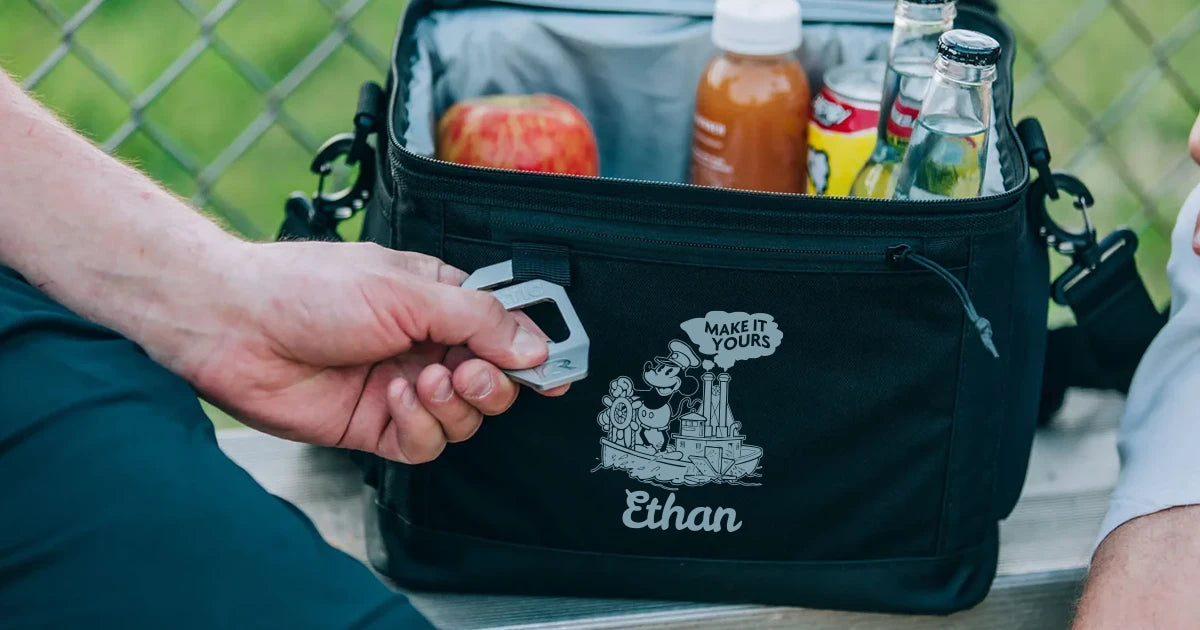 Personalized black lunch cooler bag with name