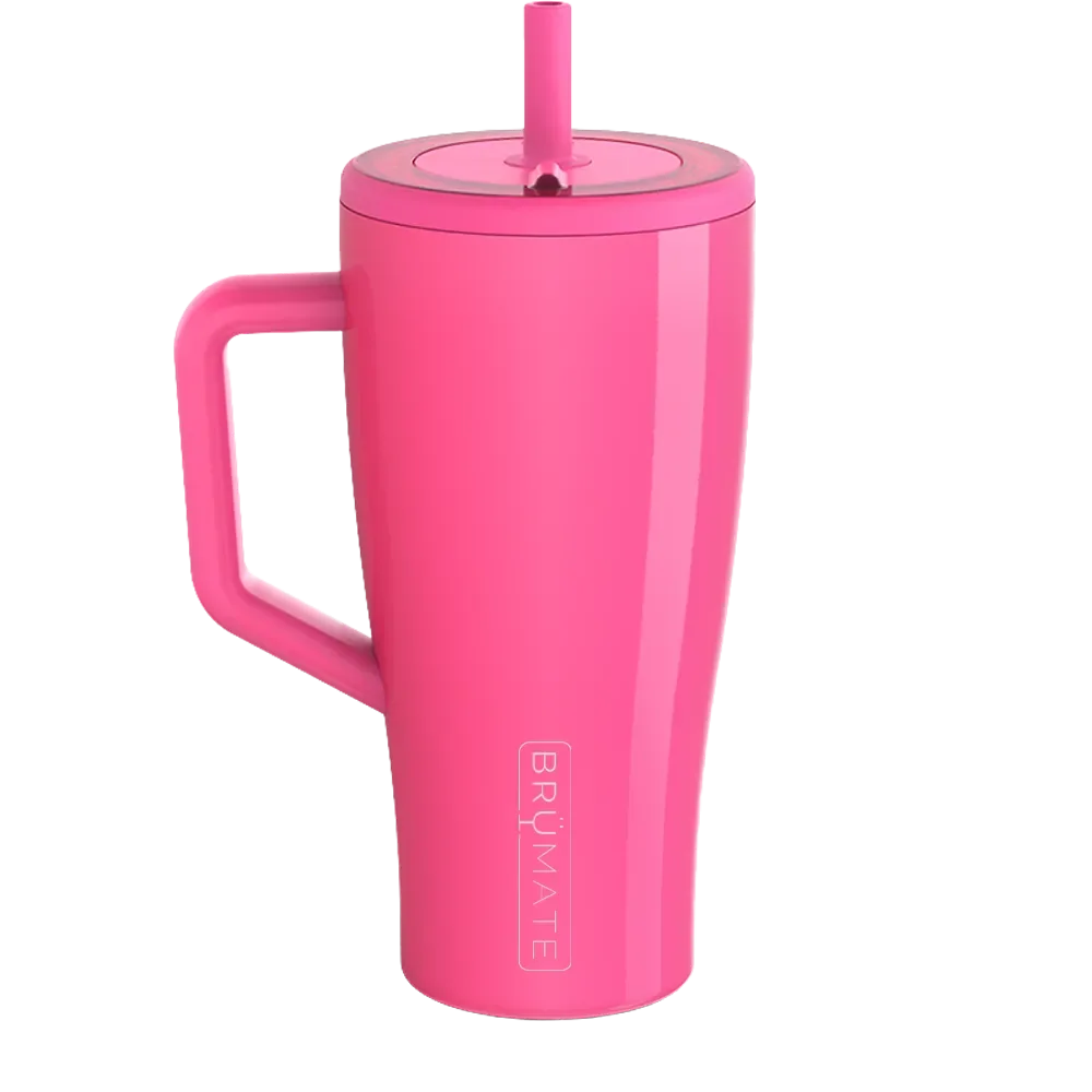 Back customization side of the BruMate Era Flip 30 oz in Neon Pink