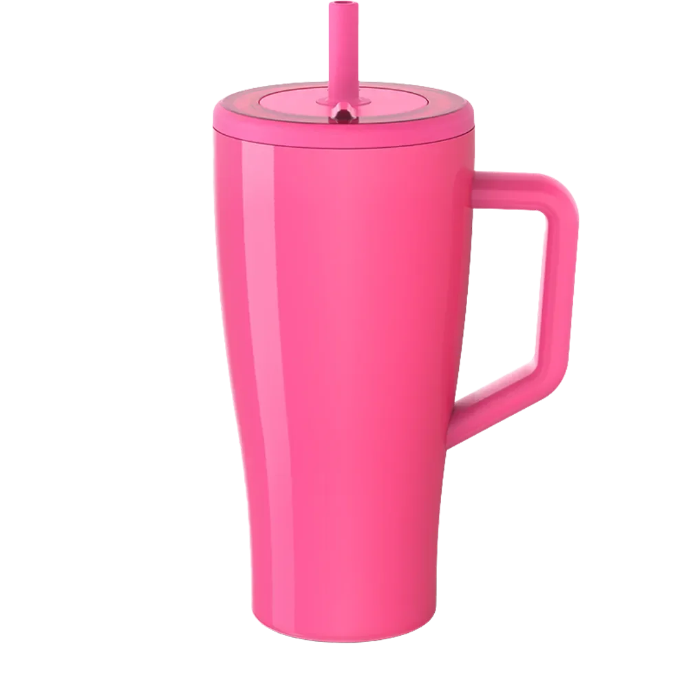 Front customization side of the BruMate Era Flip 30 oz in Neon Pink