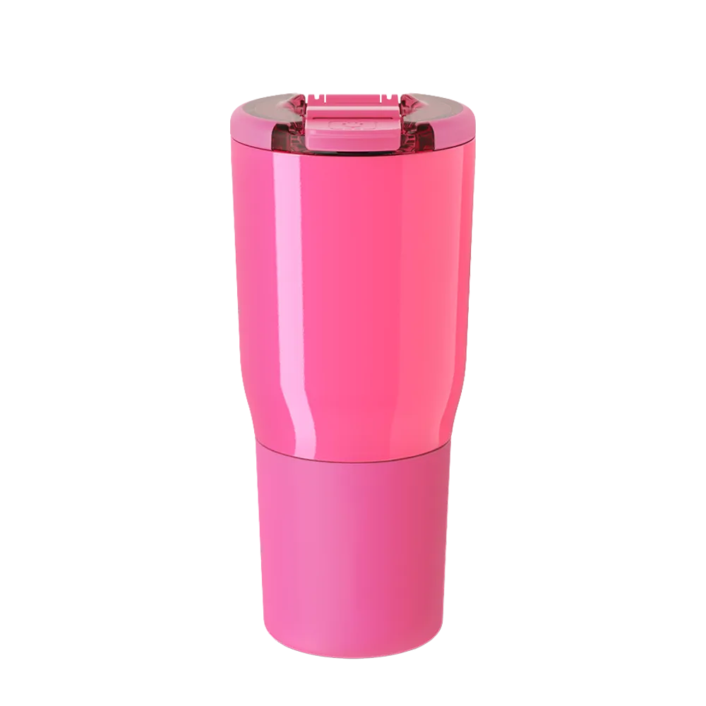 Front customization side of the BruMate Nav Tumbler 25 oz in Neon Pink