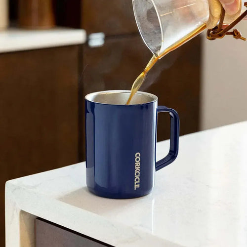 Coffee being poured into Corckcicle 22 oz mug.