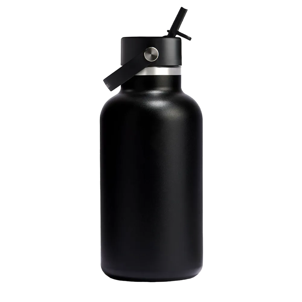 Hydro Flask Wide Mouth Water Bottle with Flex Straw Cap 64 oz Black