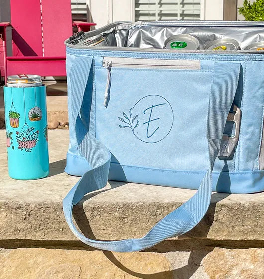 personalized blue soft lunch box cooler with monogram