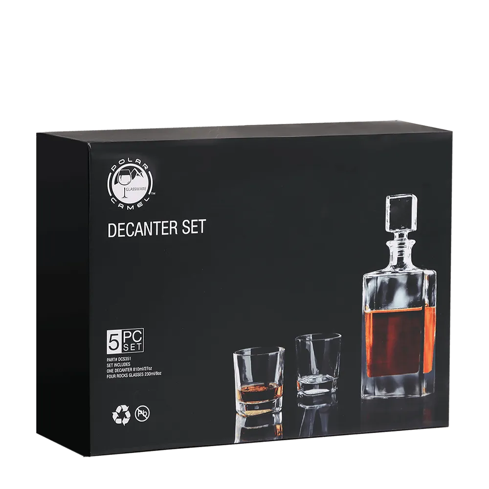 Polar Camel Glass Decanter Set with 4 Glasses 850ml and 9 oz Clear