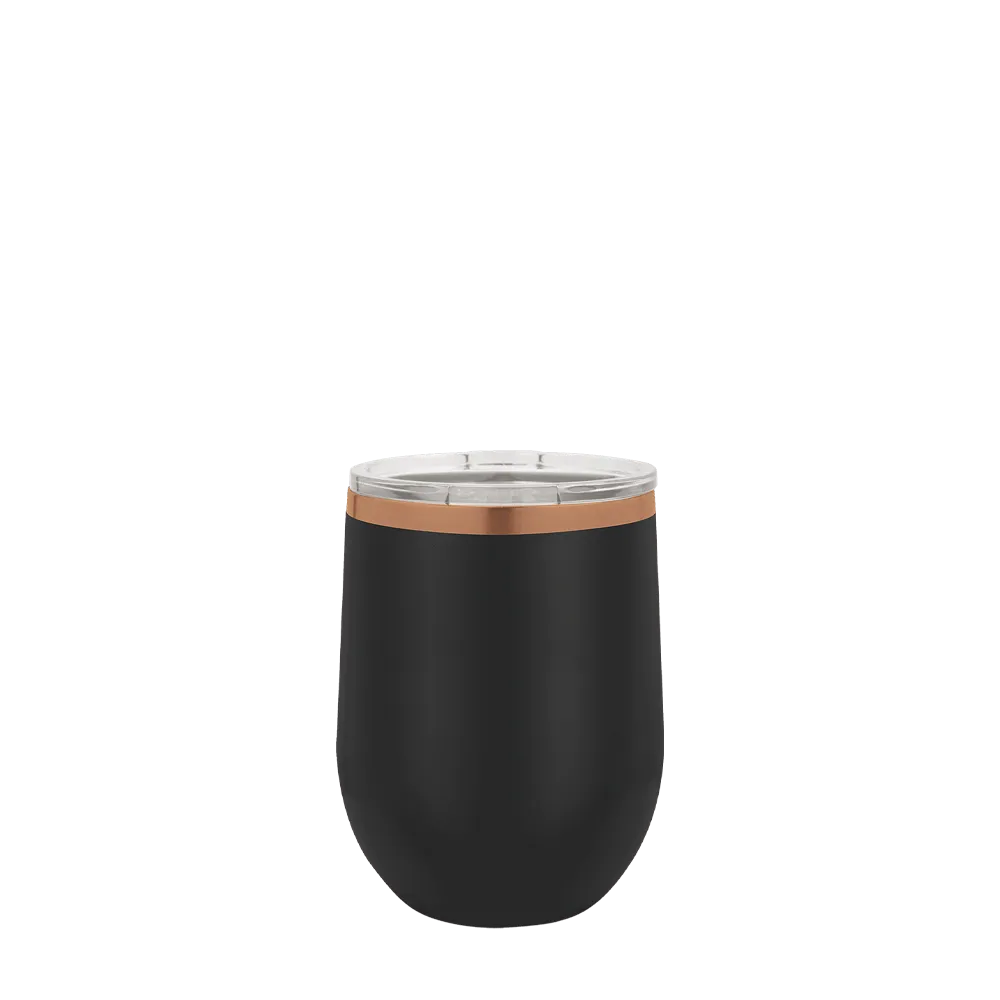 Polar Camel Ion Plated Stemless Wine Tumbler 12 oz Black and Rose Gold