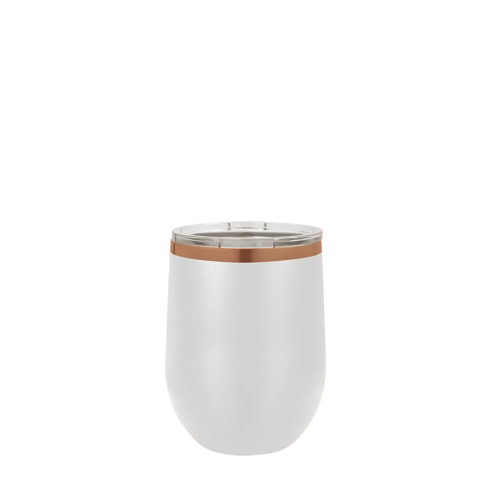 Polar Camel Ion Plated Stemless Wine Tumbler 12 oz White and Rose Gold