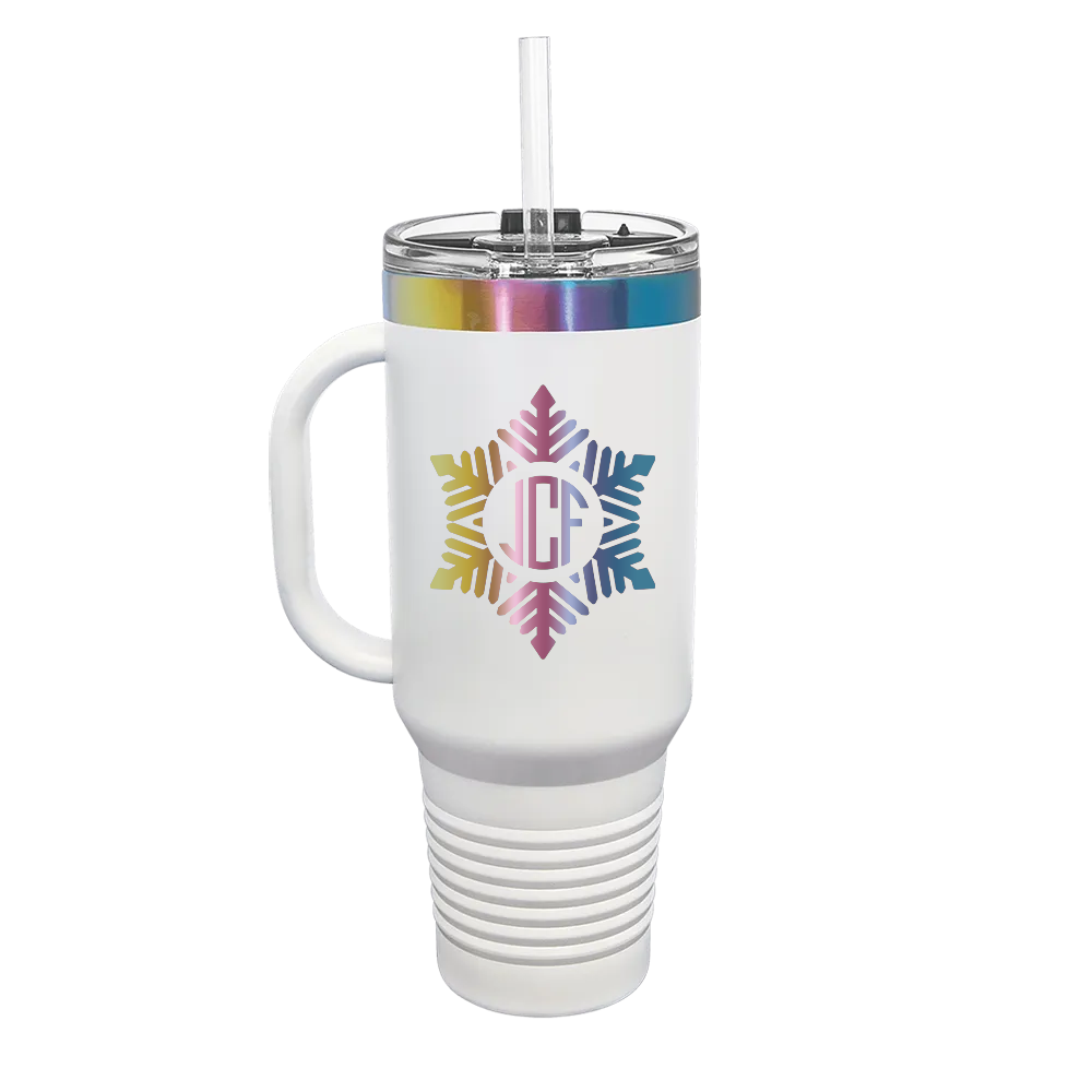 Polar Camel Ion Plated Straw lid Mug with Winter Design Snowflake