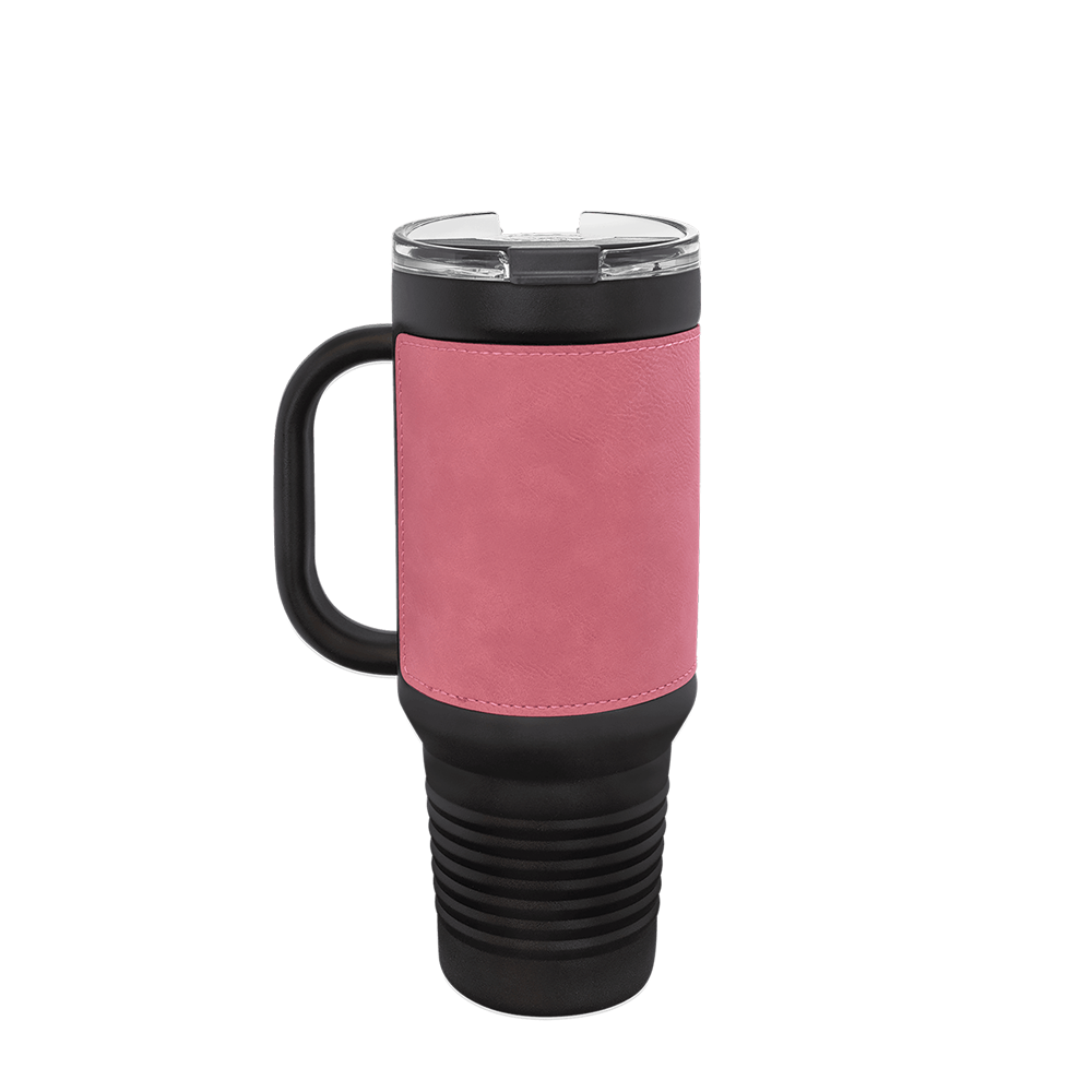 Polar Camel Leatherette Handle Travel Mug with Straw 40 oz Black Pink