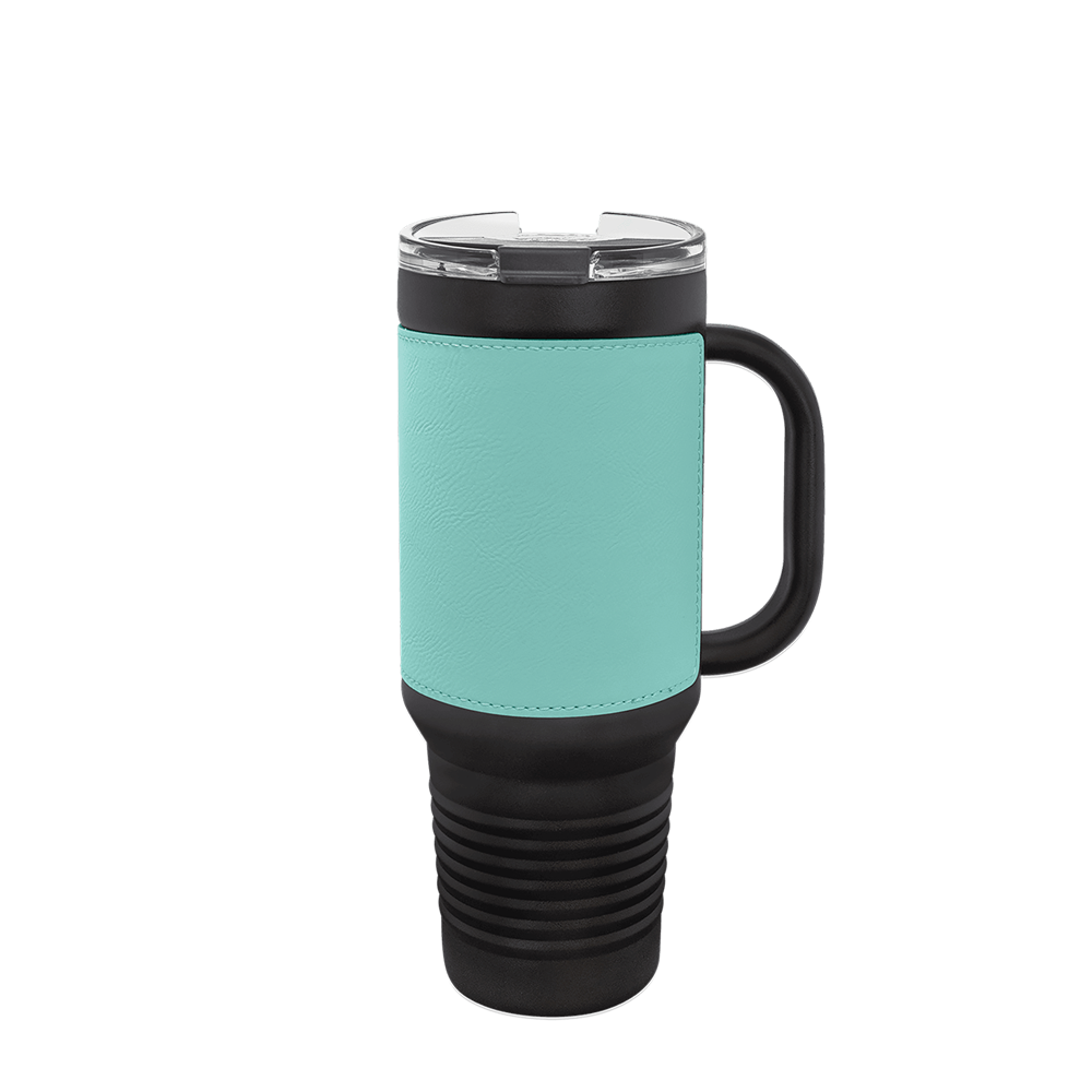 Polar Camel Leatherette Handle Travel Mug with Straw 40 oz Black Teal