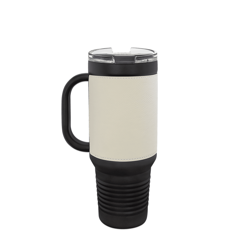 Polar Camel Leatherette Handle Travel Mug with Straw 40 oz Black White