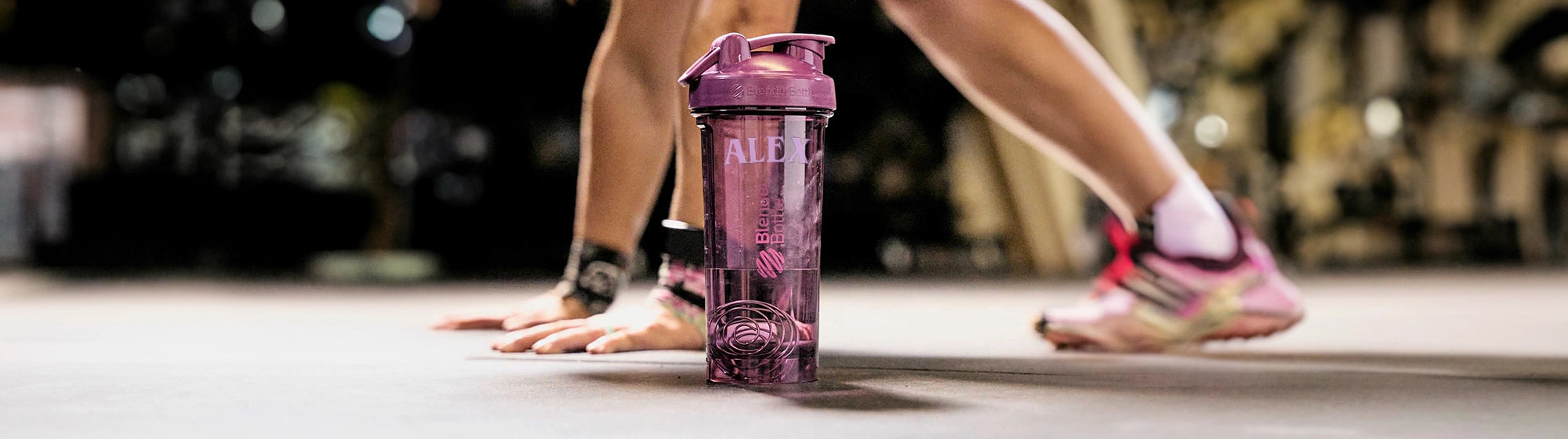 purple blenderbottle protein shaker bottle personalized with name "alex"