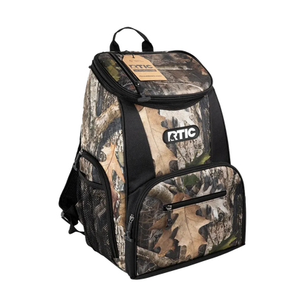 Angle view of RTIC 15 can Lightweight Backpack Cooler  in Kanati Camo 