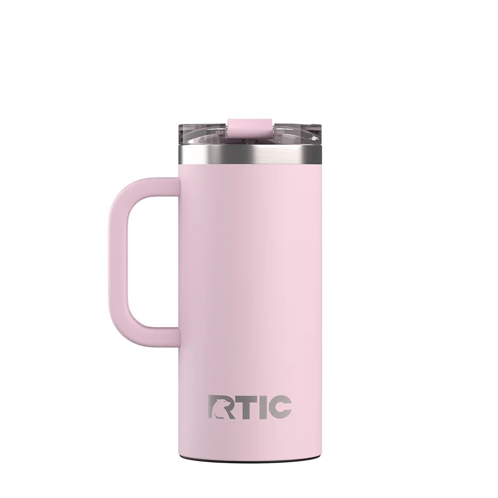 Back customization side of the RTIC Road Trip Travel Mug 16 oz in Pale Pink