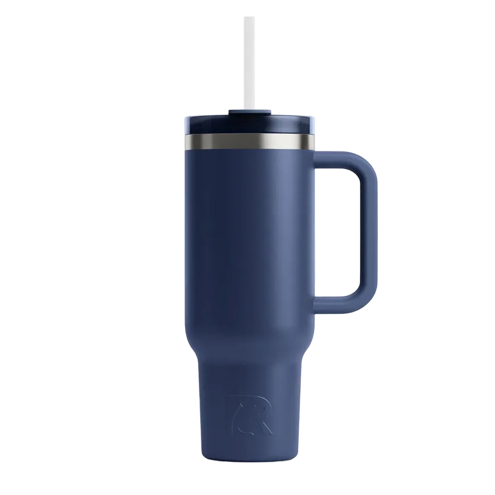 Front customization side of the RTIC Road Trip Tumbler 30 oz in Navy