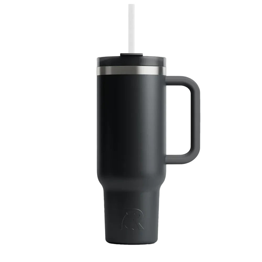 Front customization side of the RTIC Road Trip Tumbler 40 oz in Black