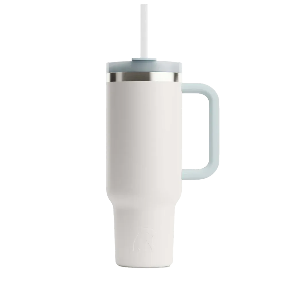 Front customization side of the RTIC Road Trip Tumbler 40 oz in White
