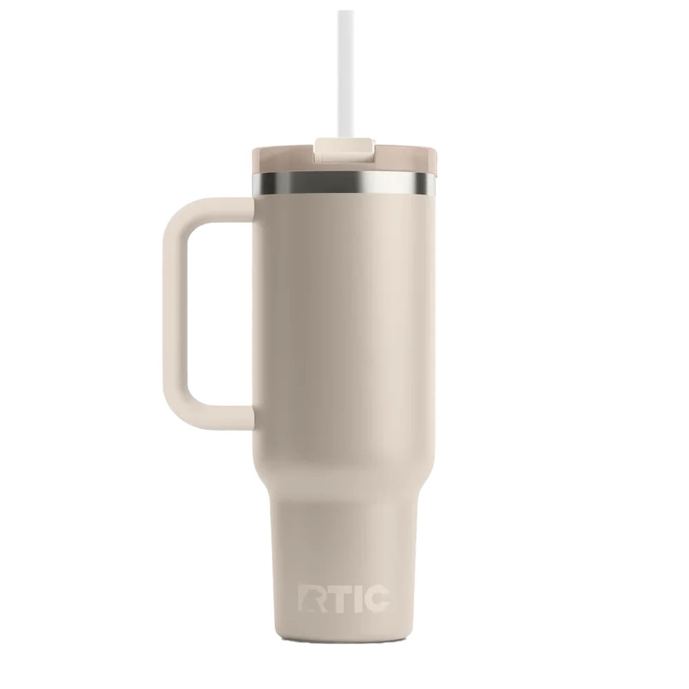 Back customization side of the RTIC Road Trip Tumbler 40 oz in Beach