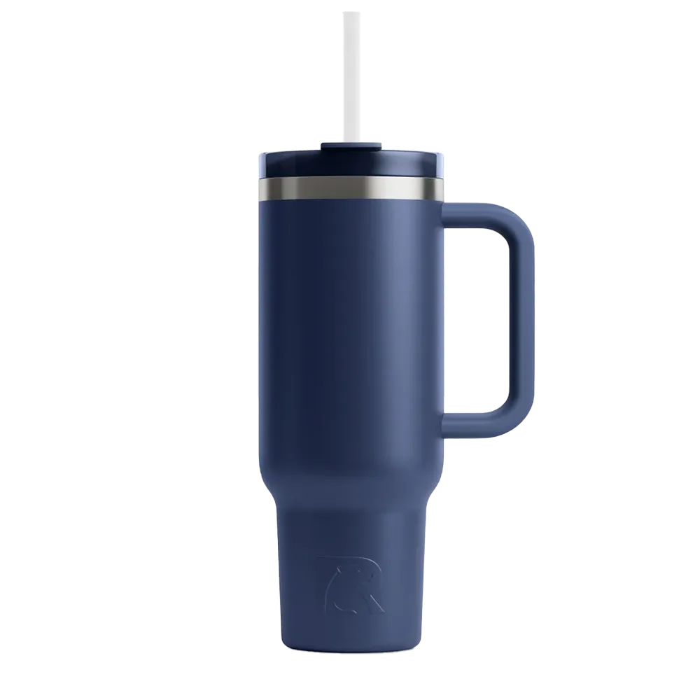 Front customization side of the RTIC Road Trip Tumbler 40 oz in Navy