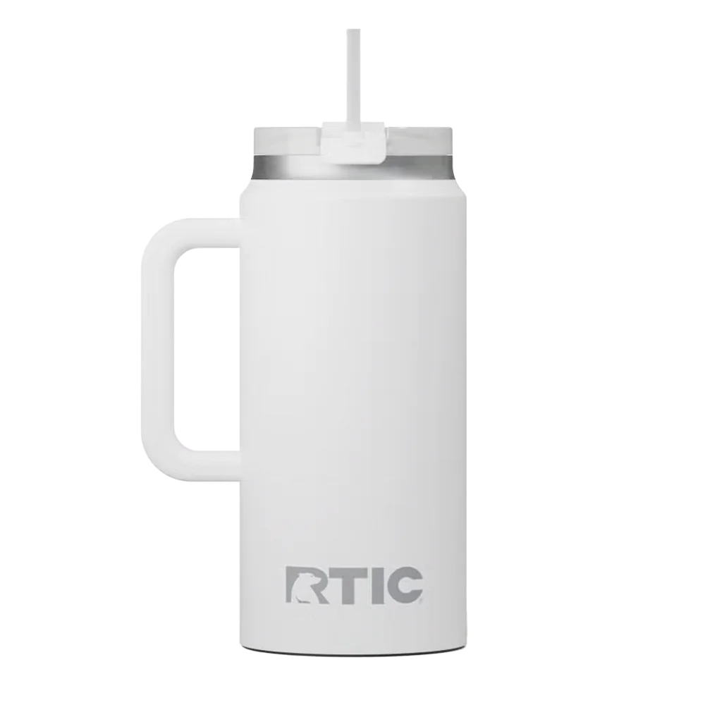Back customization side of the RTIC Road Trip Tumbler 64 oz in White