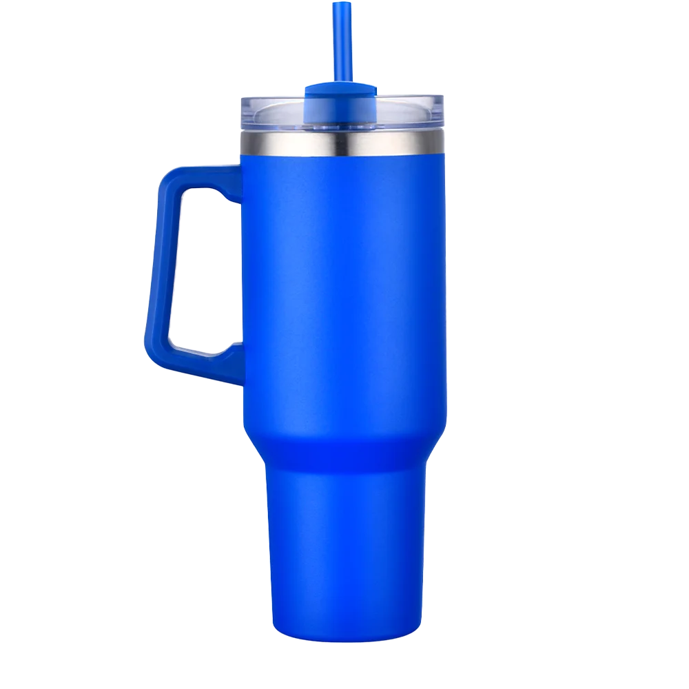Back customization side of the Custom Branding Handle Tumbler 40 oz in Royal Blue