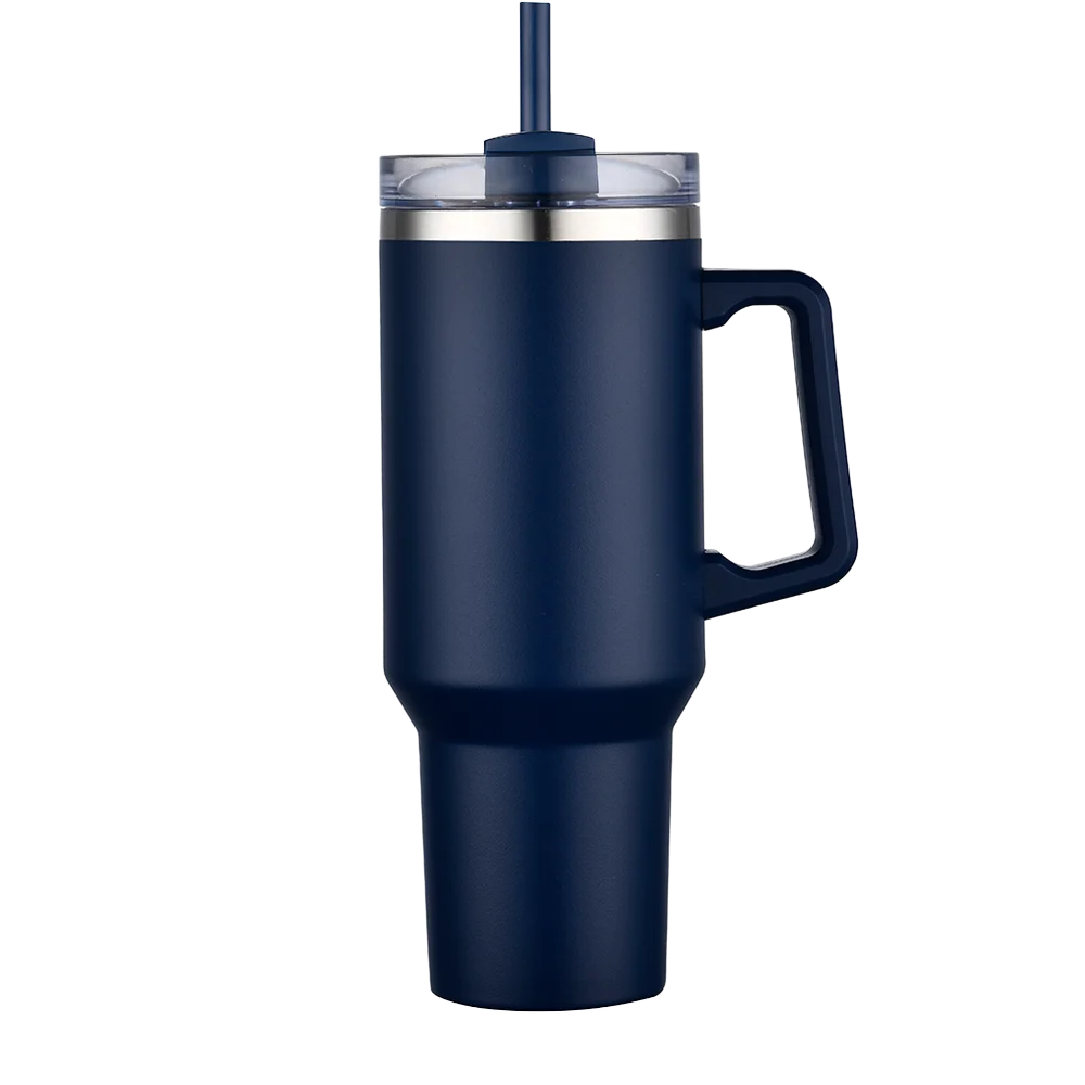 Front customization side of the Custom Branding Handle Tumbler 40 oz in Navy