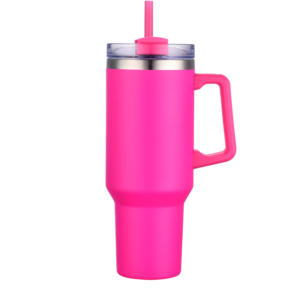 Front customization side of the Custom Branding Handle Tumbler 40 oz in Magenta