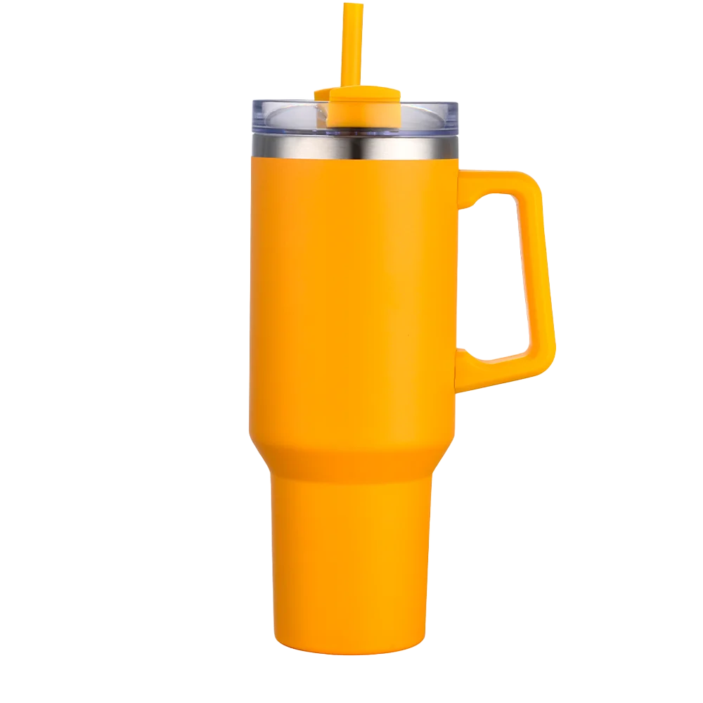 Front customization side of the Custom Branding Handle Tumbler 40 oz in Yellow