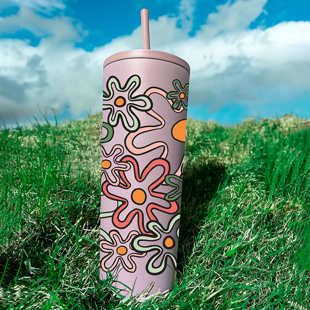 simple modern classic tumbler decorated with retro flowers print