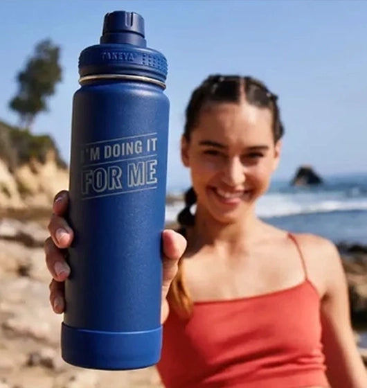 engraved water bottle with the words "I'm doing it for me"