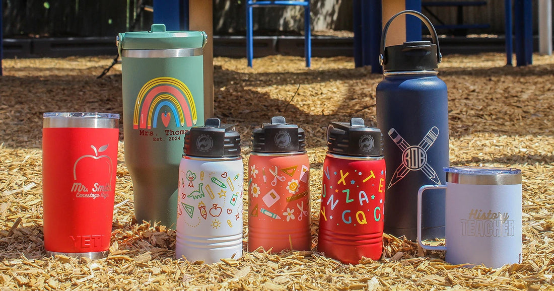 personalized back to school products.  Tumblers and bottles with designs for teachers and students.