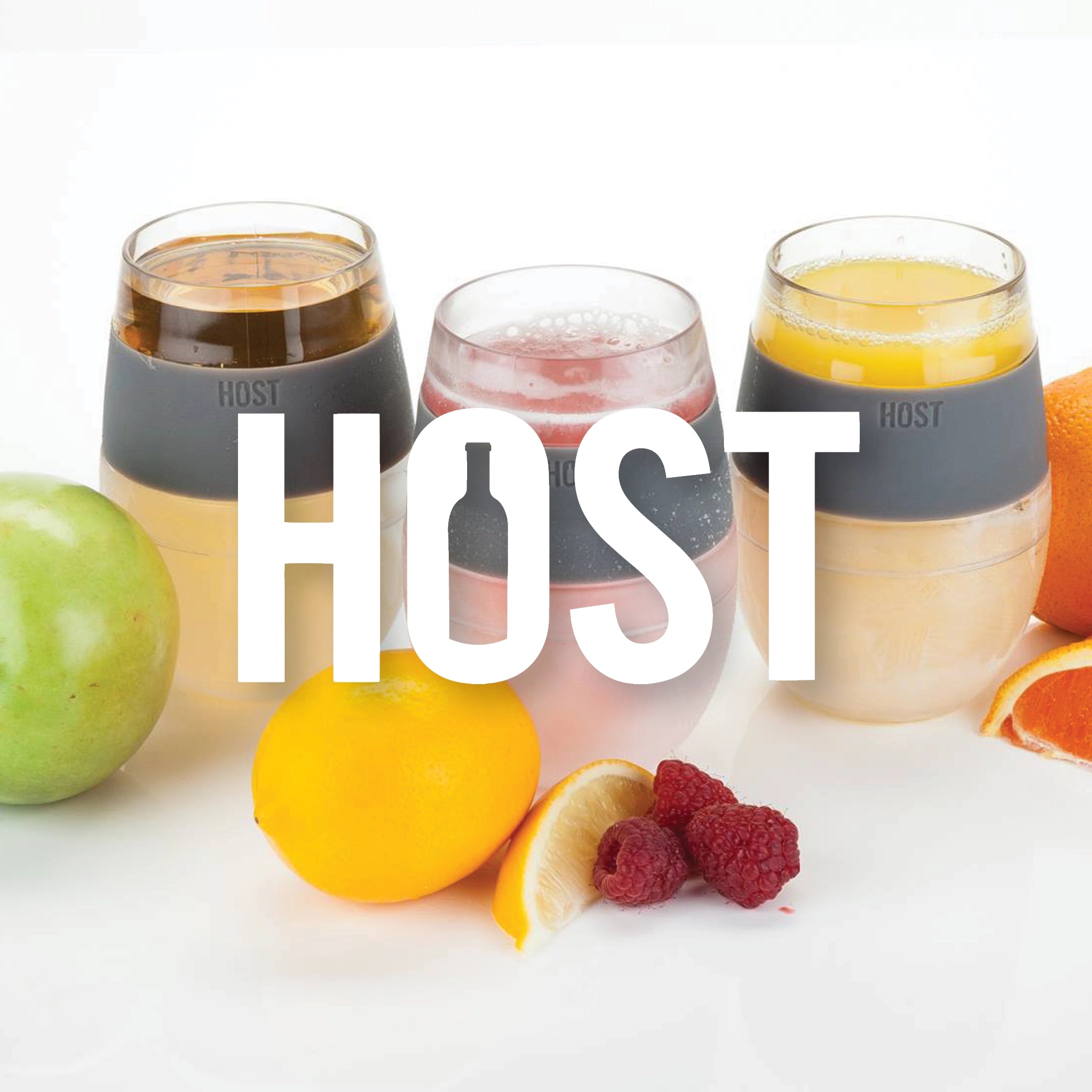 transparent host barware with slicone grip.  host logo