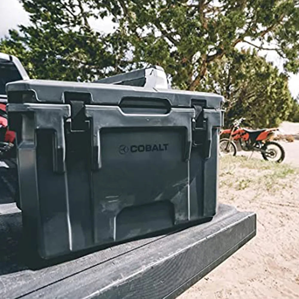 Blue Cooler 5 day 25 quart Cobalt Cooler on tailback in grey.