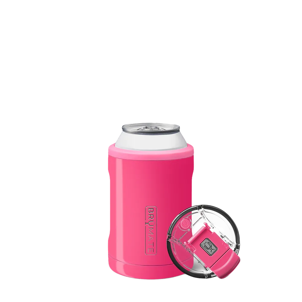 BruMate Hopsulator Duo 2-in-1 Insulated Can Holder 12 oz in Neon Pink 