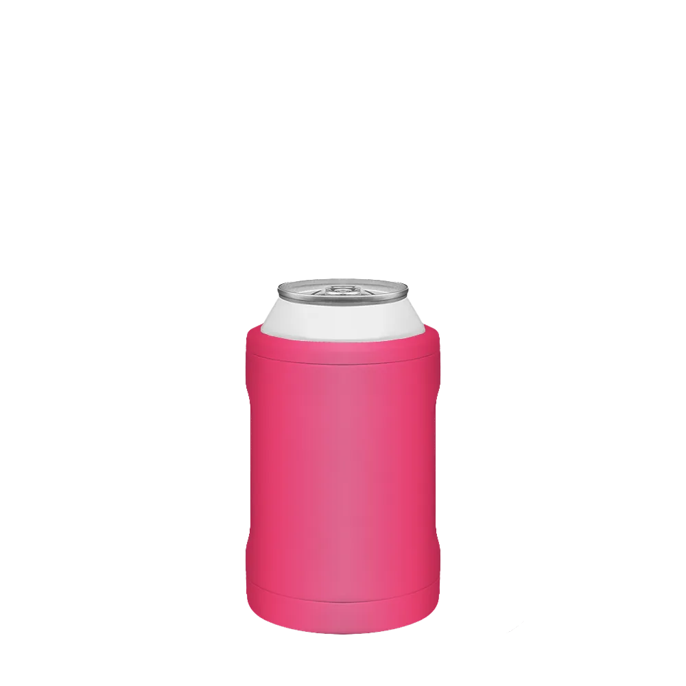 Front customization side of the BruMate Hopsulator Duo 2-in-1 Insulated Can Holder 12 oz in Neon Pink 
