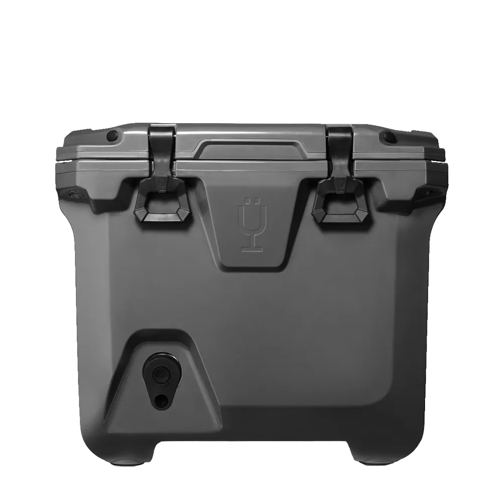 Front customization side of the BruMate BrüTank 35 qt in Charcoal 