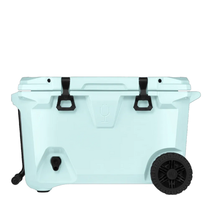 Front customization side of the BruMate BrüTank 55 qt in Blue Agave 