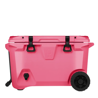 Front customization side of the BruMate BrüTank 55 qt in Neon Pink 