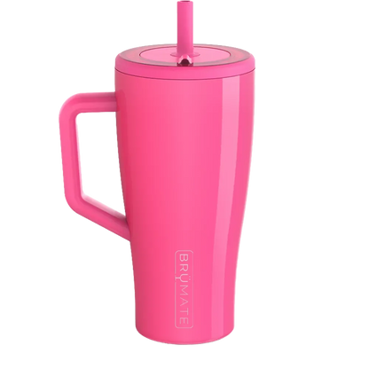 Back customization side of the BruMate Era Flip 30 oz in Neon Pink 