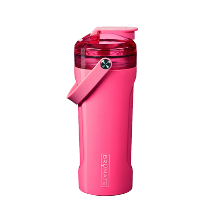 Back customization side of the BruMate MultiShaker 25 oz in Neon Pink 