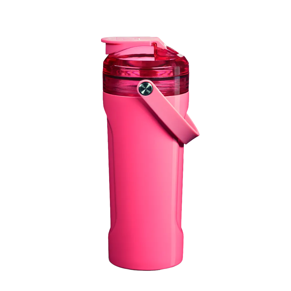 Front customization side of the BruMate MultiShaker 25 oz in Neon Pink 