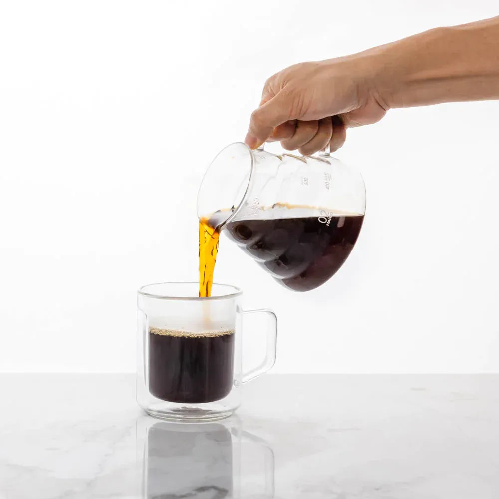 Coffee being poured into Corkcicle Glass Mug