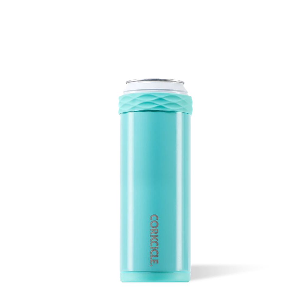 corkcicle slim can coozie with freezable ice pack in gloss turquoise 