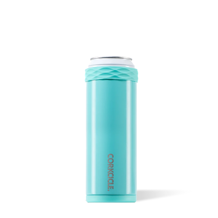 corkcicle slim can coozie with freezable ice pack in gloss turquoise 