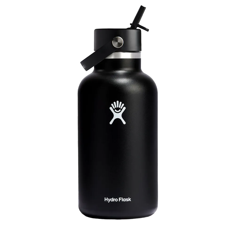 Hydro Flask Wide Mouth Water Bottle with Flex Straw Cap 64 oz Black 