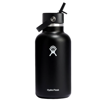 Hydro Flask Wide Mouth Water Bottle with Flex Straw Cap 64 oz Black 